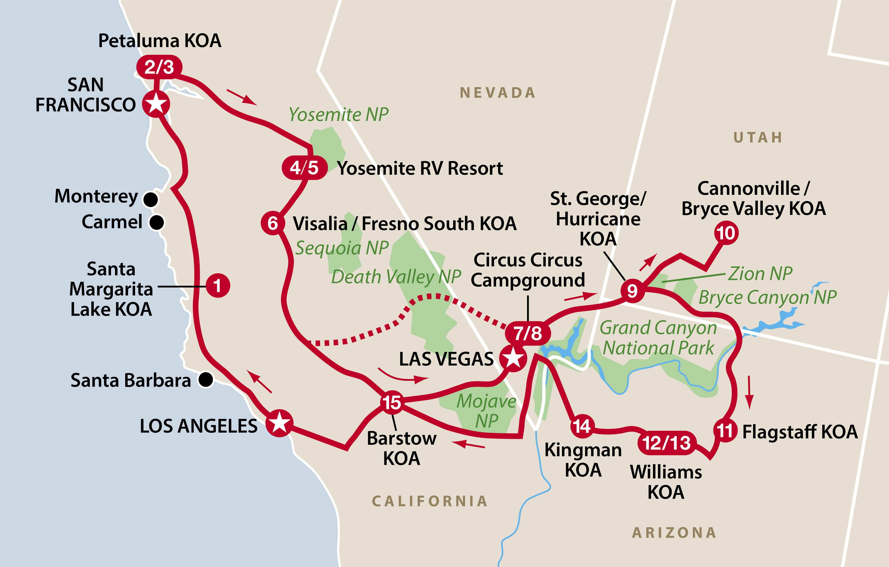 Mapa del recorrido Atracciones del Oeste