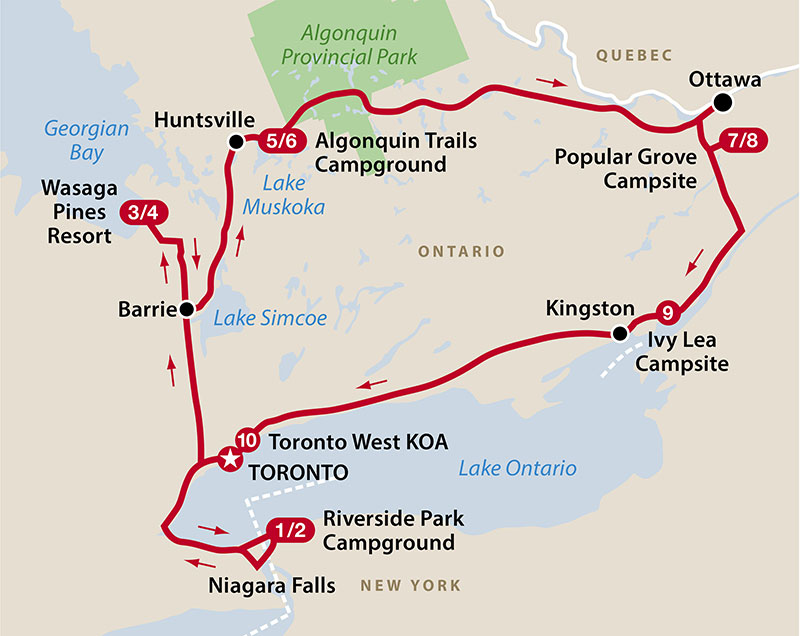 Mapa del recorrido Ontario clásico