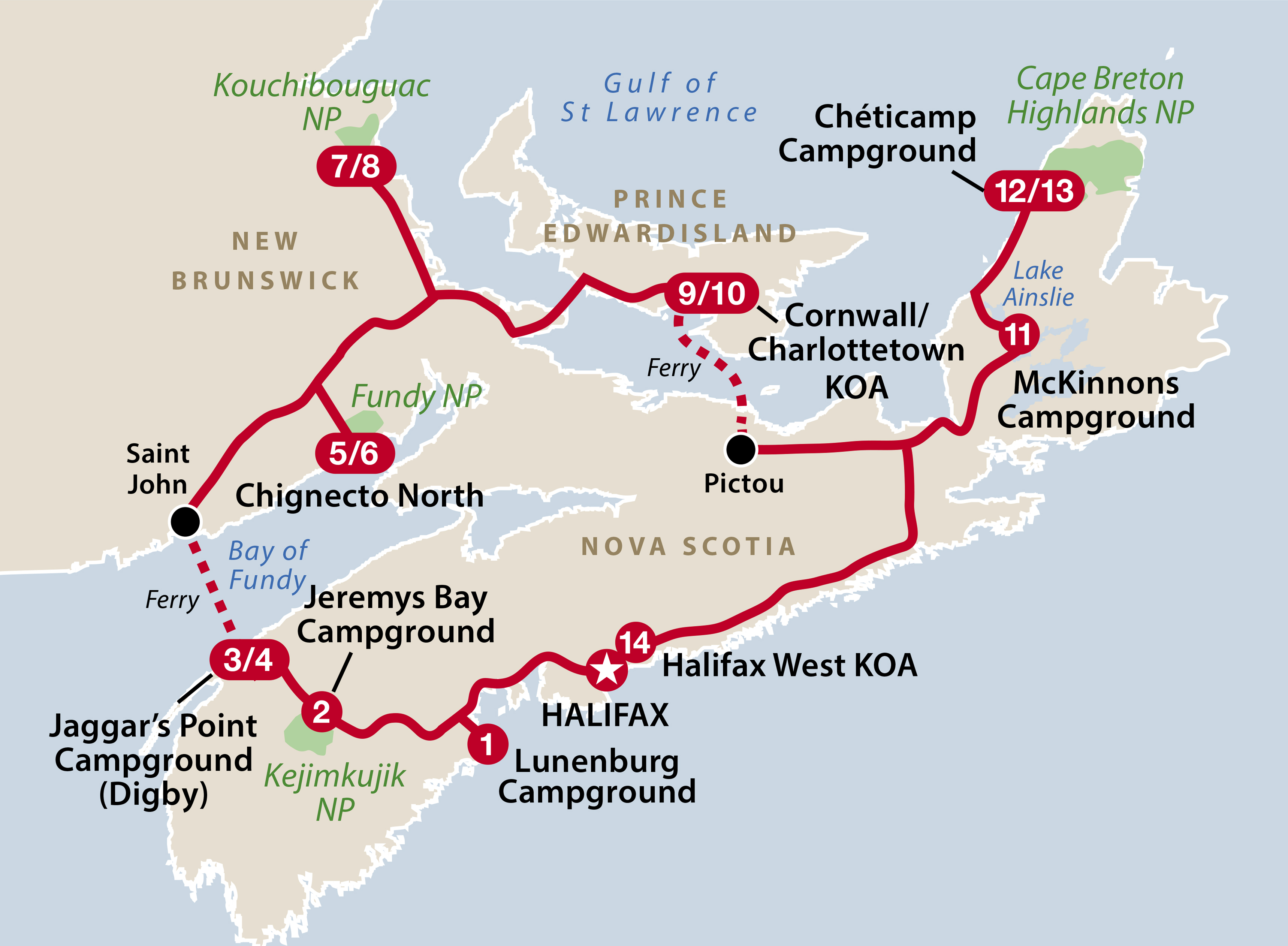 Mapa del recorrido Canadá marítimo