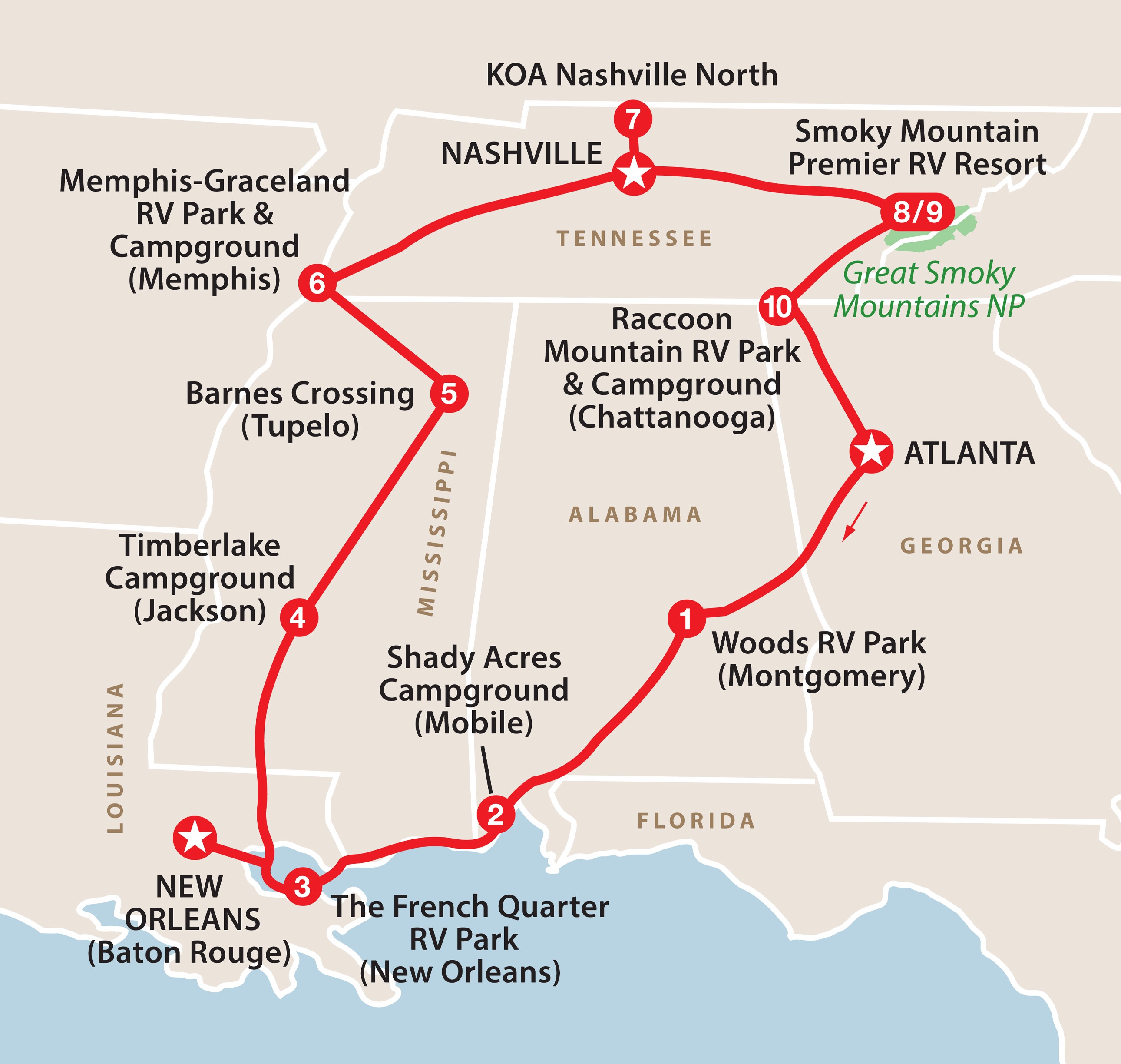 Mapa del recorrido Ritmos del Sur